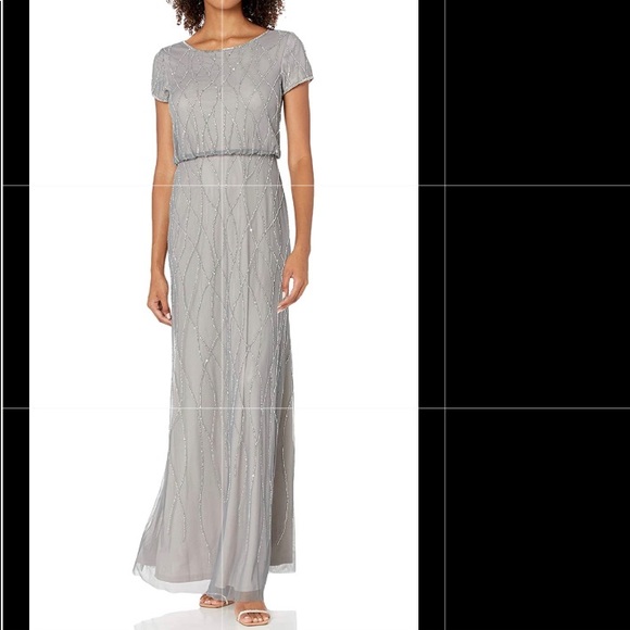 Gorgeous Adrianna Pappell Silver Pewter Dress with Silver Detail - Size 1 US - Picture 1 of 3